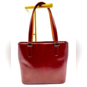 Auth Louis Vuitton Stockton Violette Embossed Monogram Matte Leather Tote Bag